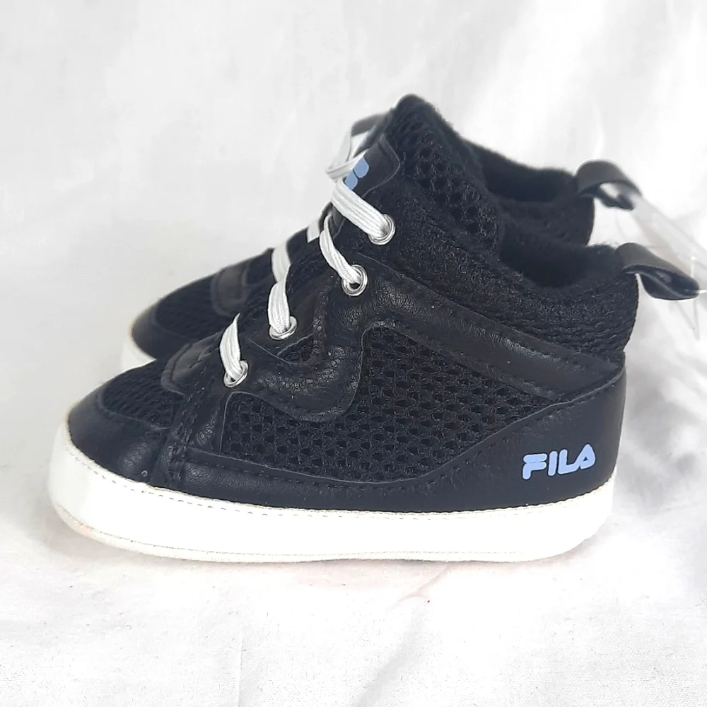 Fila Baby Crib Shoes Size 6-12 Months Black White NEW